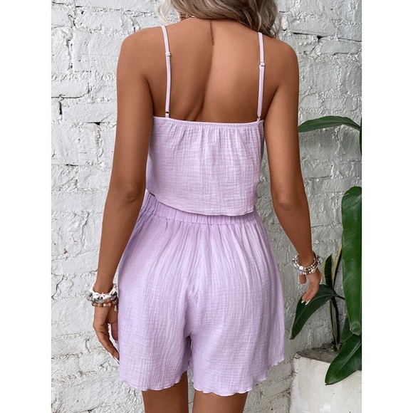 💜 BOHO LILAC HIGH WAIST SHORTS + CAMI TOP 2-PIECE! - Picture 2 of 6